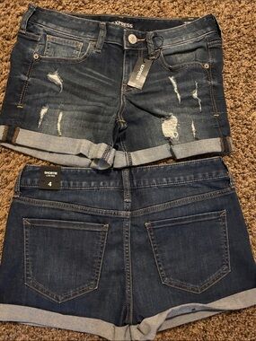 Express Dark Blue Distressed Cuffed Denim Shorts